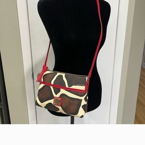 Dooney & Bourke Giraffe Print Crossbody Bag with Red Trim